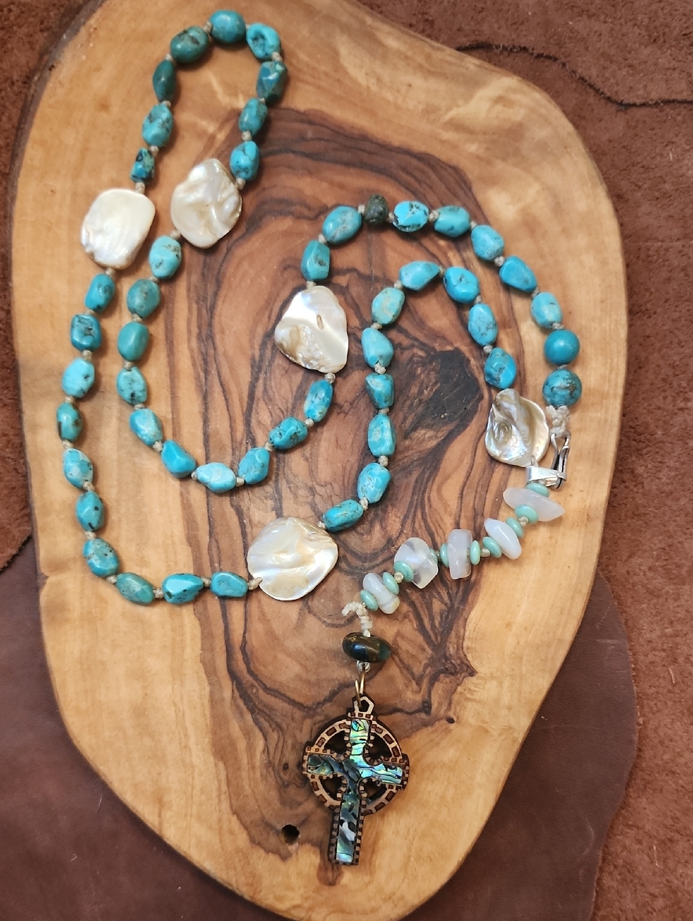 🔥HOT Deal Handmade Rosary Turquoise and Cross Pendant Necklace
